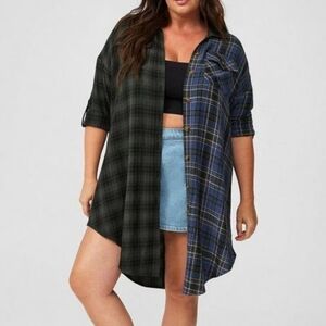 🆕️💙 1X TWO-TONE PLAID FLANNEL GAUZE OVERSIZED SHACKET💙